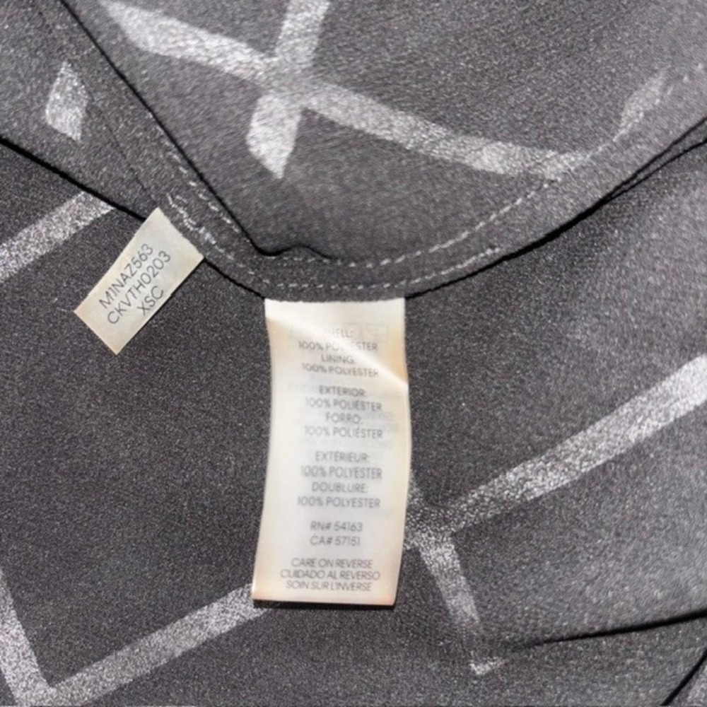 Calvin Klein Womens Black White Windowpane Ruffle Neck Tie Blouse M M1NAZ563 - Picture 8 of 8